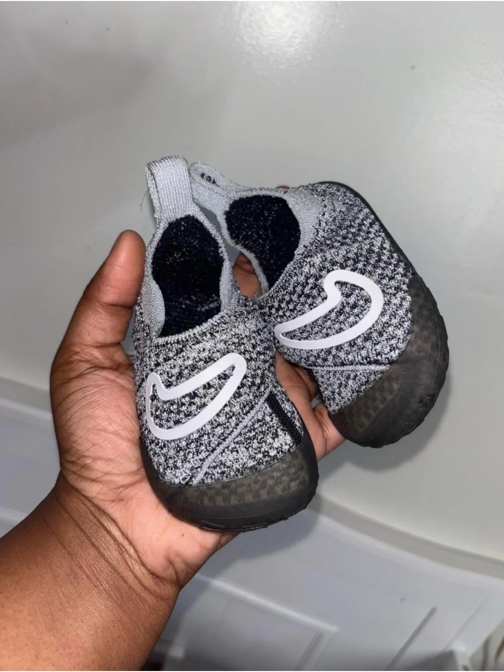 Nike Grey Knit Slip-On Baby Shoes with White Swoosh